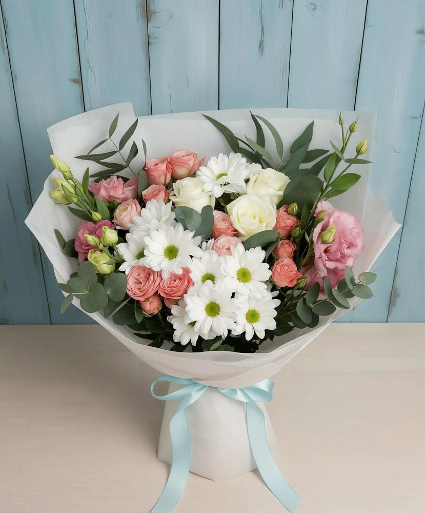 Букет цветов из: Розы, Лизиантусы и Хризантемы в Пролетарске Ростовская область