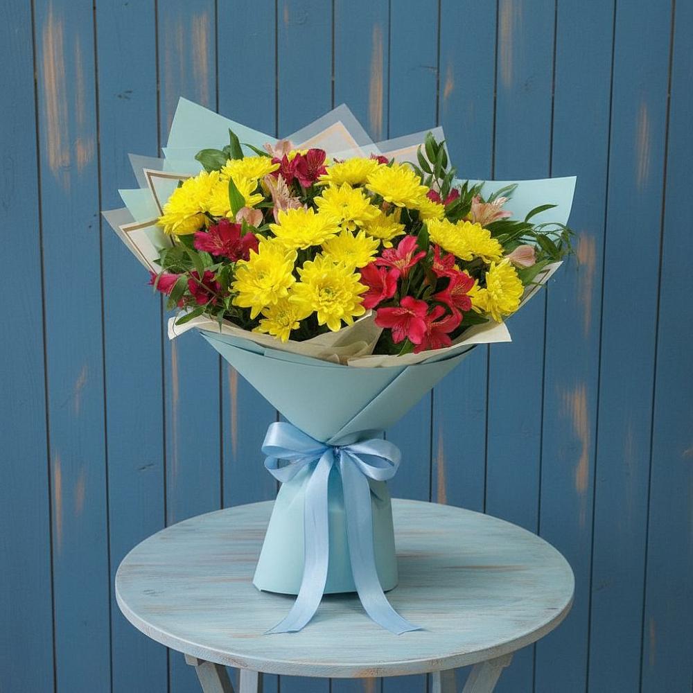 Букет цветов из: Альстромерии и Хризантемы в Пролетарске Ростовская область