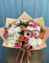 Букет цветов из:  Розы, Герберы и Хризантемы в Пролетарске Ростовская область
