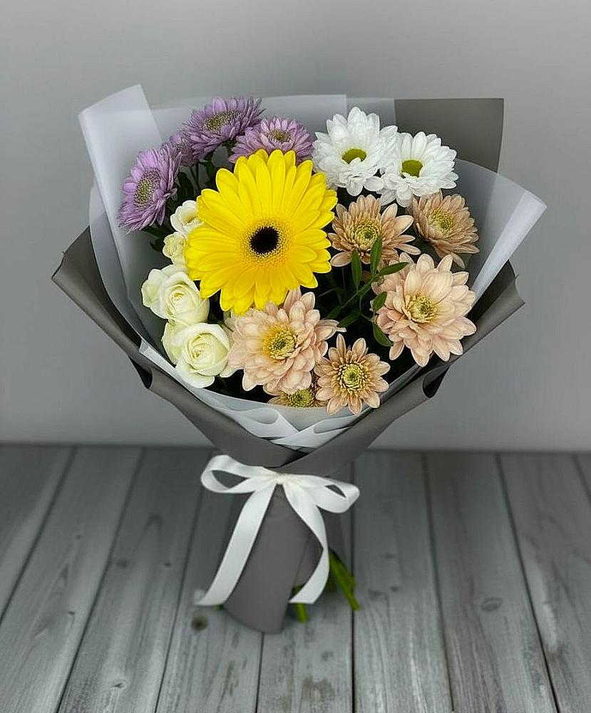 Букет цветов из: Розы, Герберы и Хризантемы в Пролетарске Ростовская область