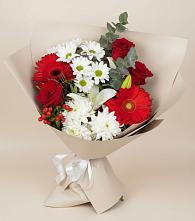 Букет цветов из:  Розы, Хризантемы, Герберы и Лилии в Пролетарске Ростовская область