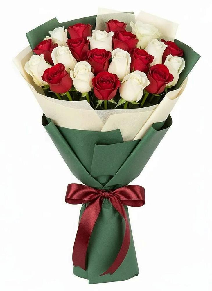 Букет Микс из красных и белых роз в Пролетарске Ростовская область